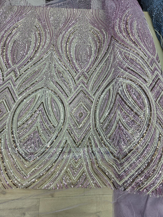 Broderie accesorizata cu paiete si margele tubulare , Mov- MODEL GEO