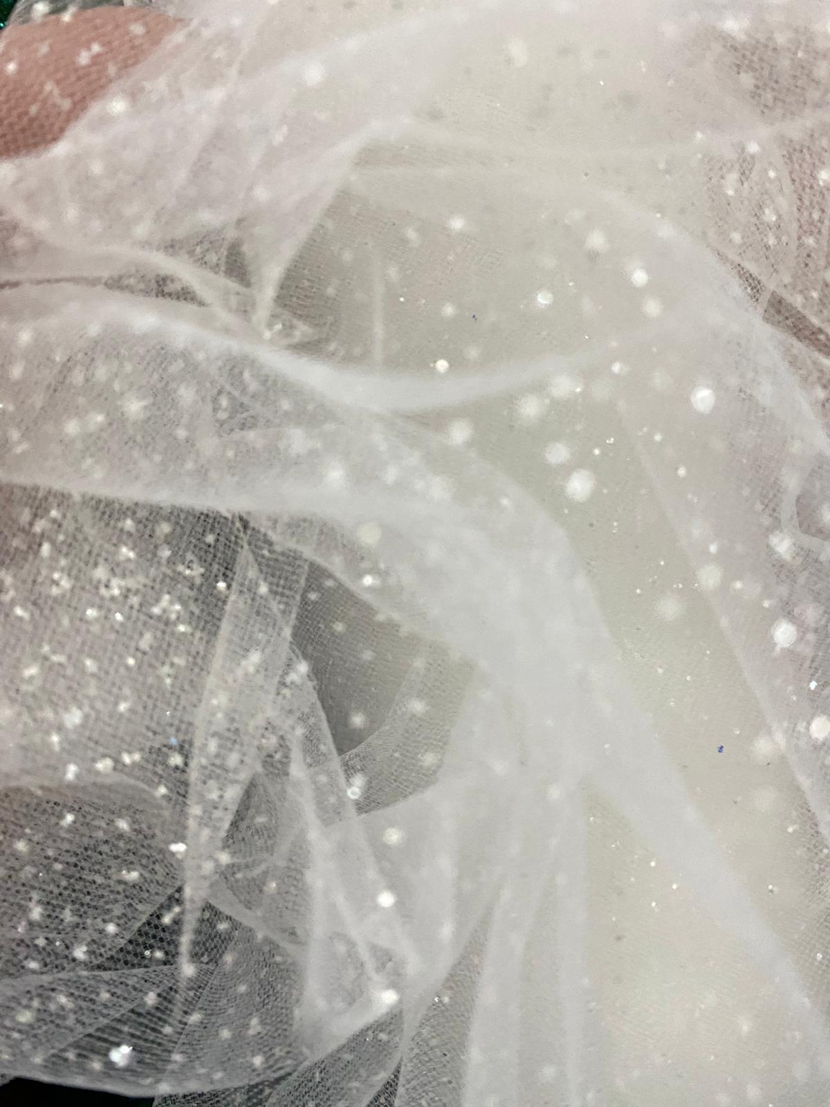 Tulle cu sclipici , Alb