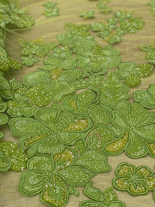 Broderie accesorizata cu paiete si margele , Verde Fistic - MODEL MELLY