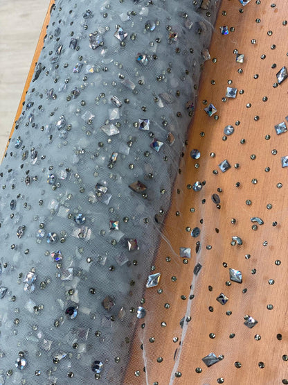 Tulle accesorizat cu pietre si cristale , Argintiu - MODEL SEDA