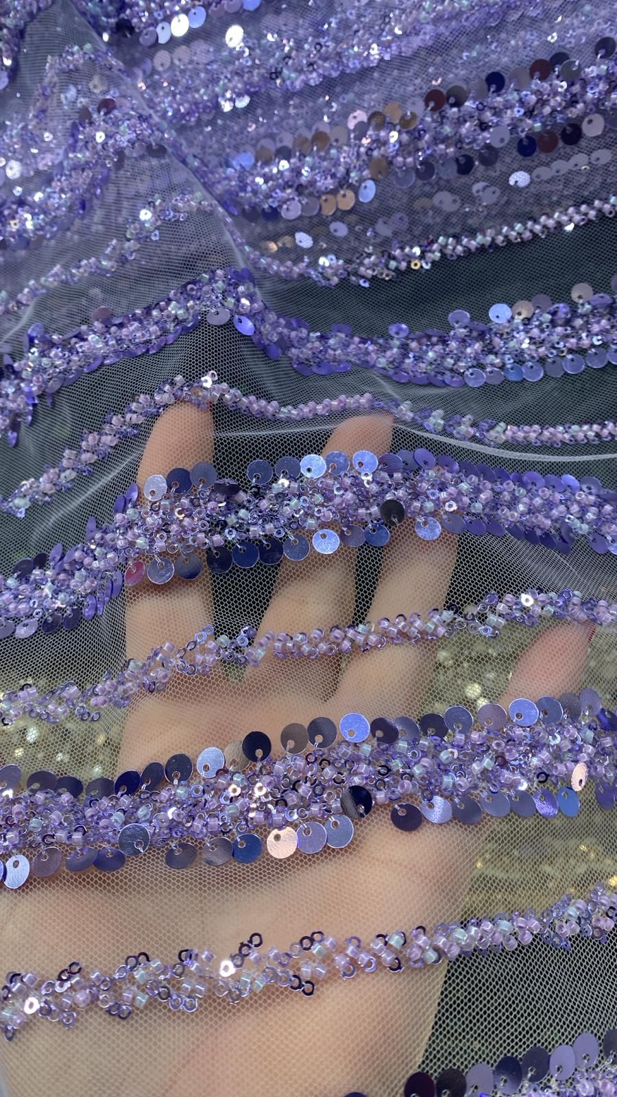 Broderie accesorizata cu paiete si margele, Mov Lila  - MODEL ANDA
