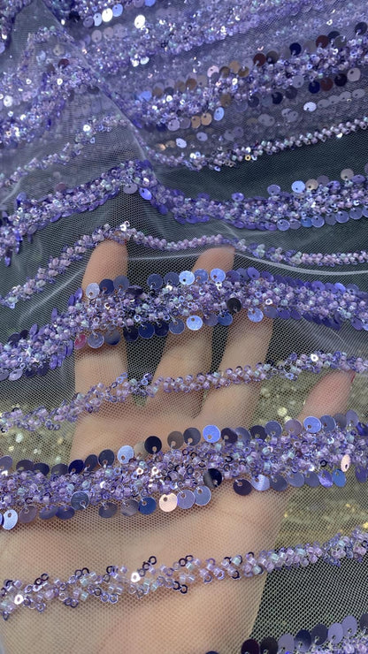 Broderie accesorizata cu paiete si margele, Mov Lila  - MODEL ANDA