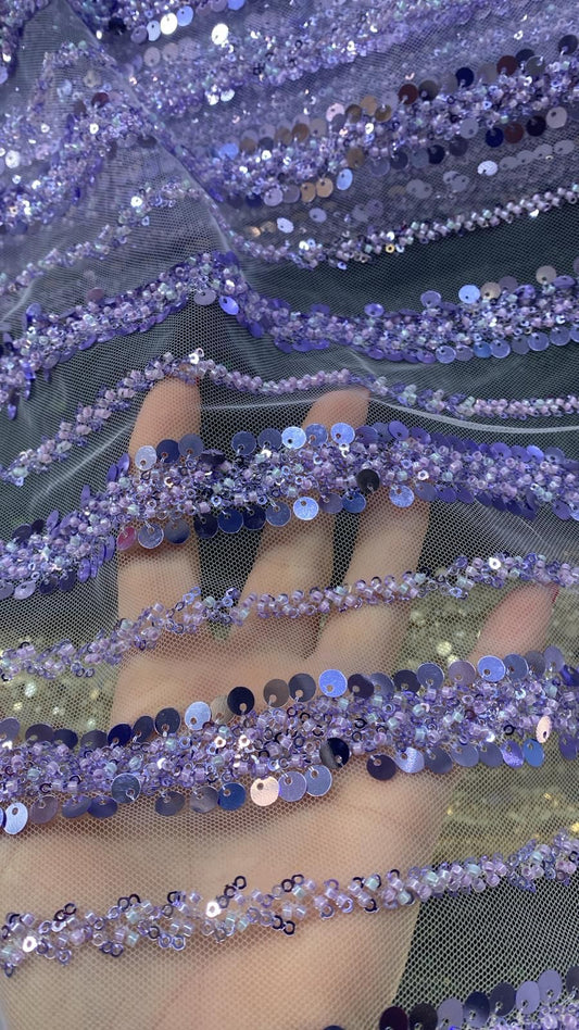 Broderie accesorizata cu paiete si margele, Mov Lila  - MODEL ANDA