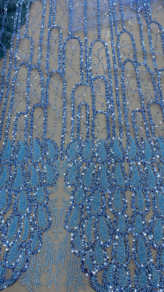 Broderie accesorizata cu paiete si margele, Blue - MODEL LANA