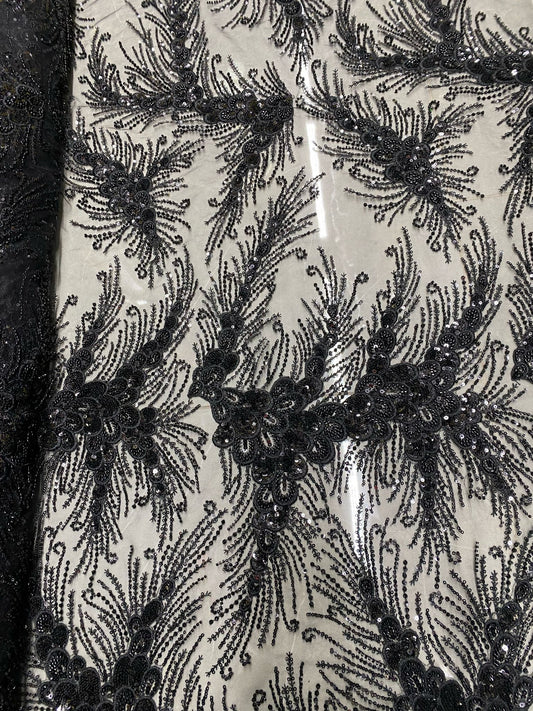 Broderie accesorizata cu paiete si margele, Negru - MODEL ISLA