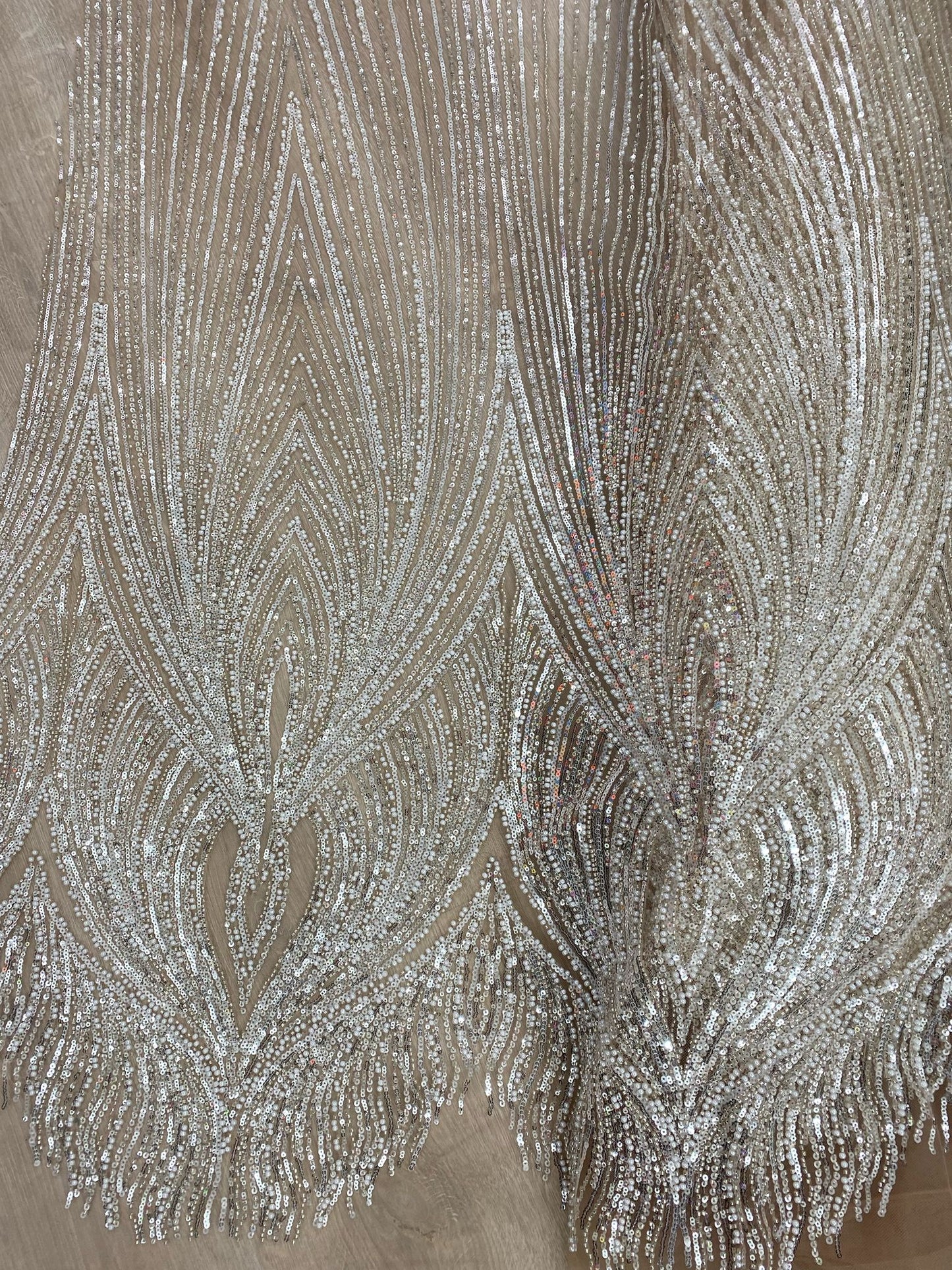 Broderie argintie, accesorizata cu paiete si margele , suport de tulle bej - MODEL GRACIE