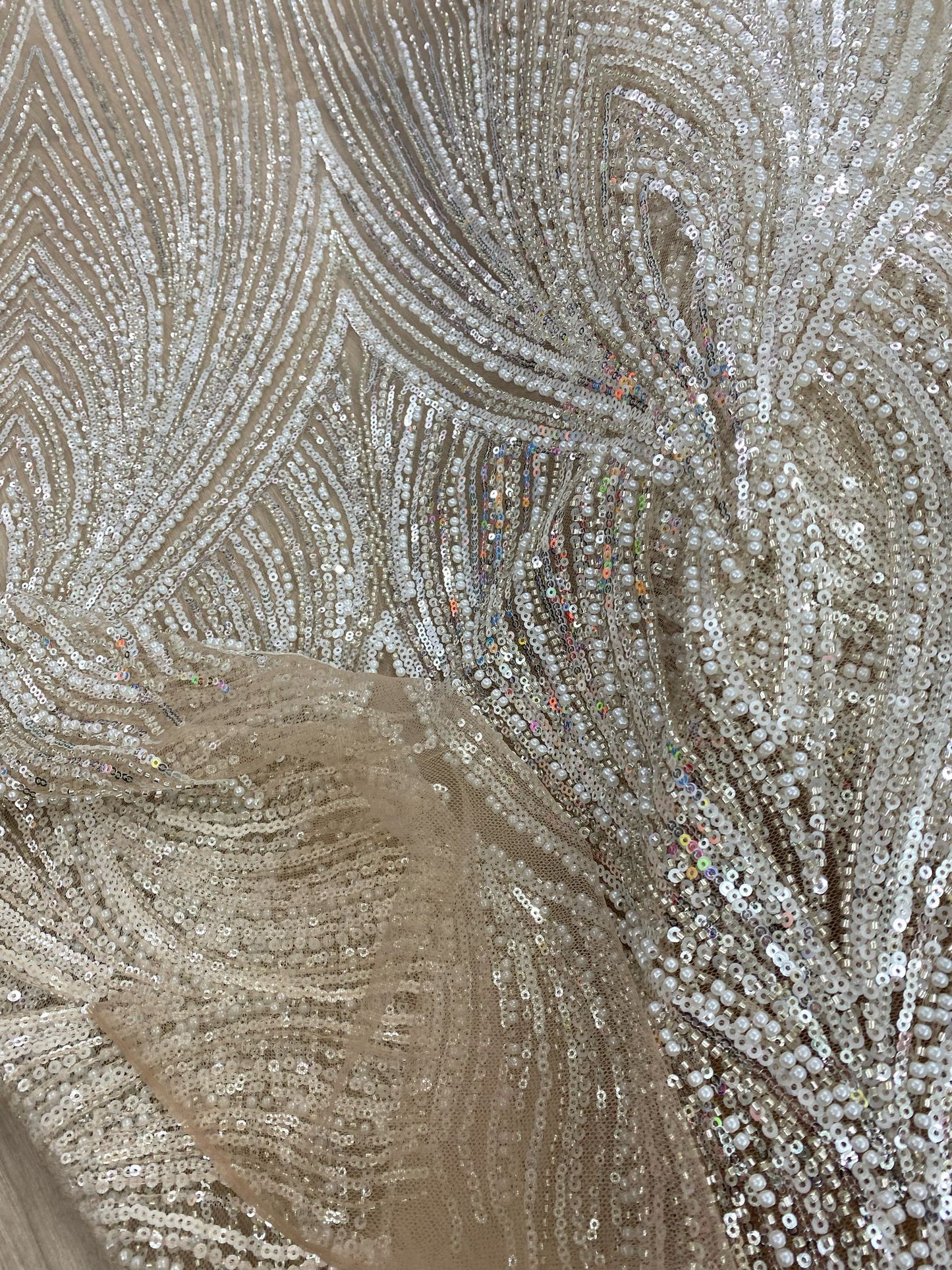 Broderie argintie, accesorizata cu paiete si margele , suport de tulle bej - MODEL GRACIE