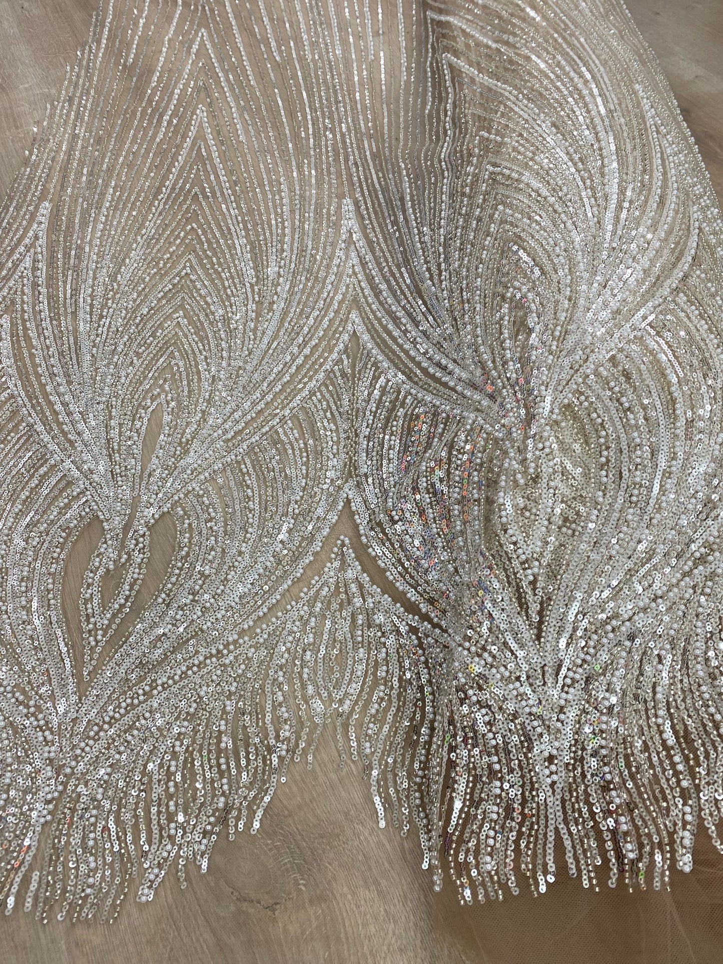 Broderie argintie, accesorizata cu paiete si margele , suport de tulle bej - MODEL GRACIE