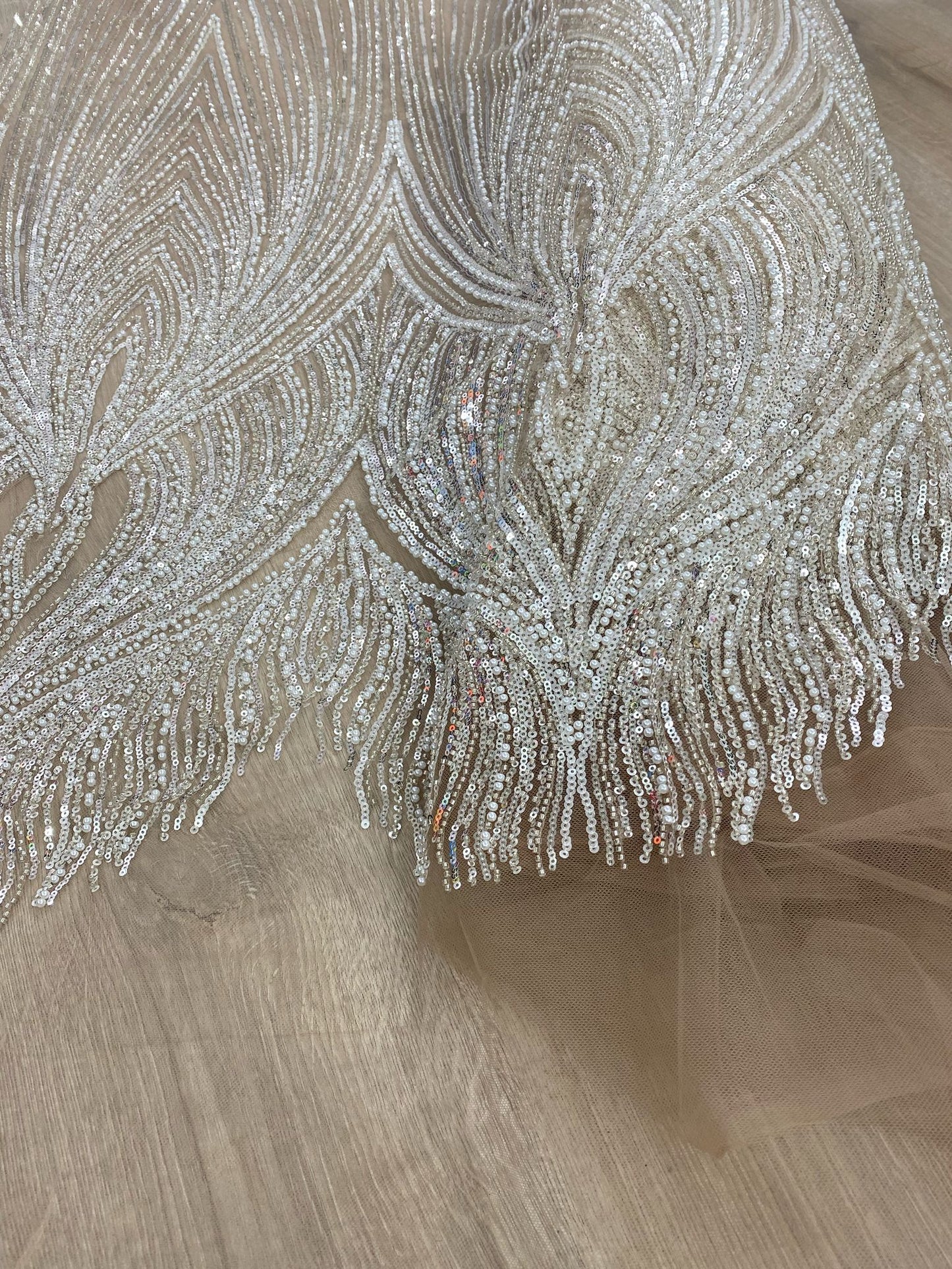 Broderie argintie, accesorizata cu paiete si margele , suport de tulle bej - MODEL GRACIE