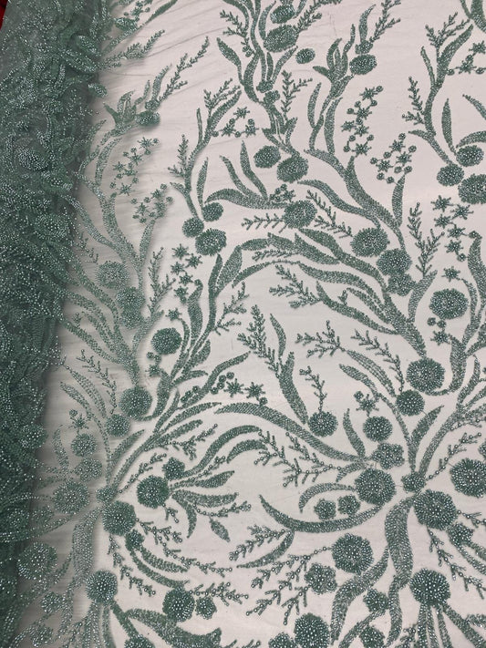 Broderie accesorizata cu margele, Verde Mint - MODEL SONIA