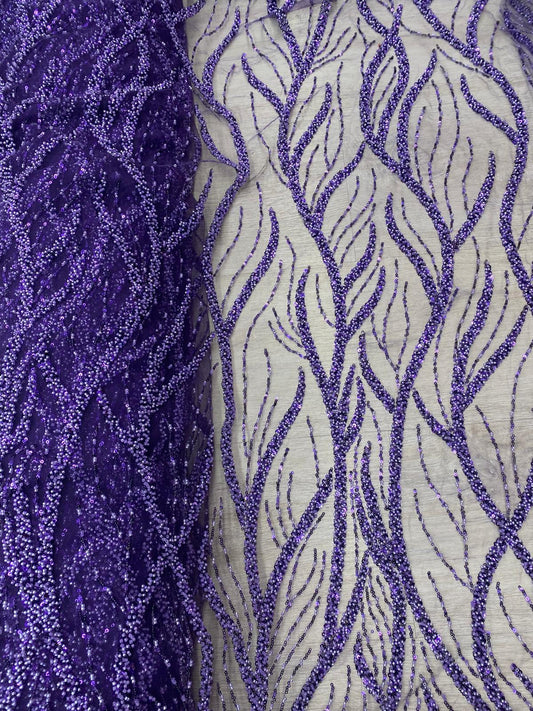 Broderie accesorizata cu paiete si margele, Mov - MODEL BEAUTY
