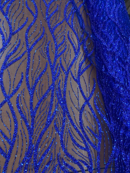 Broderie accesorizata cu paiete si margele, Albastru Royal - MODEL BEAUTY