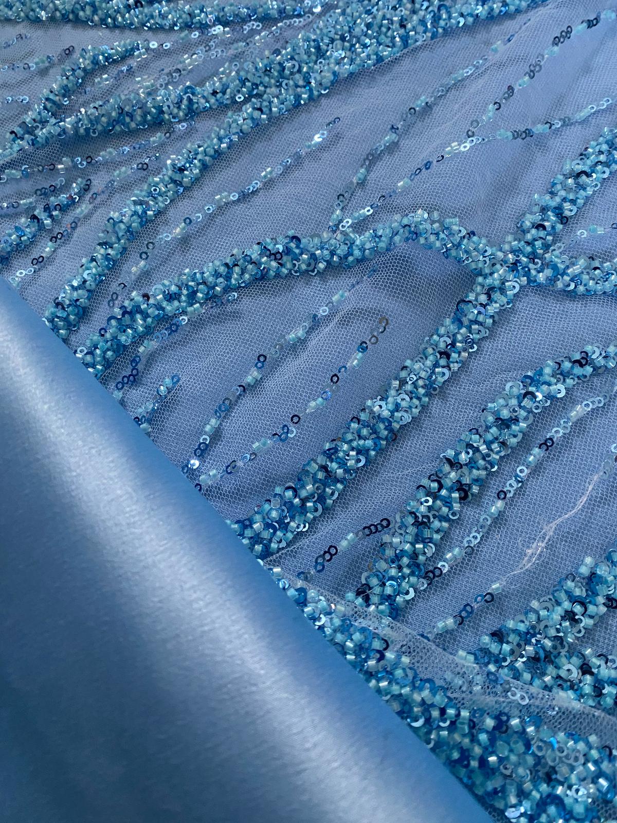 Broderie accesorizata cu paiete si margele, Blue - MODEL BEAUTY