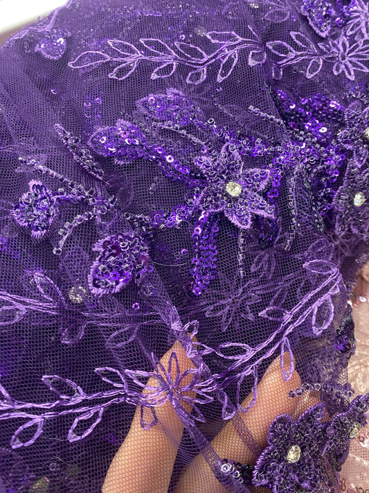 Broderie accesorizata cu paiete si margele , Mov - MODEL BIA