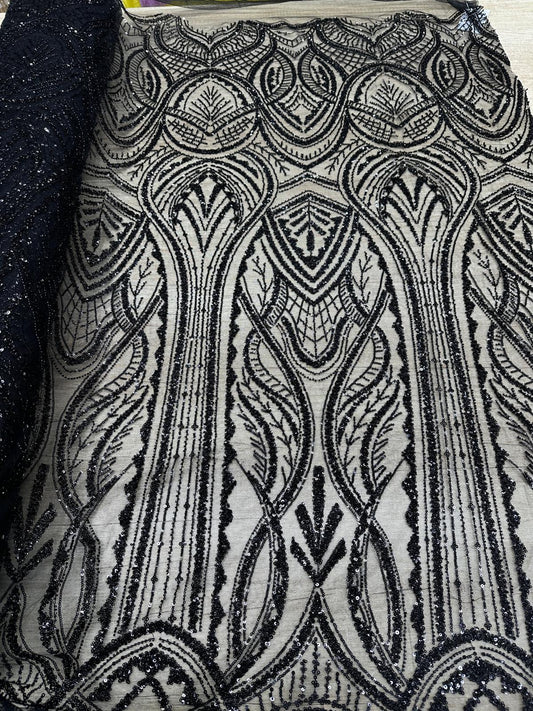 Broderie accesorizata cu paiete si margele ,Negru - MODEL AIDA