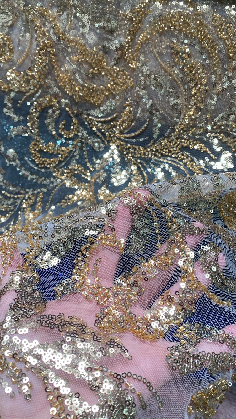 Broderie accesorizata cu paiete si margele, Auriu - MODEL IRMA