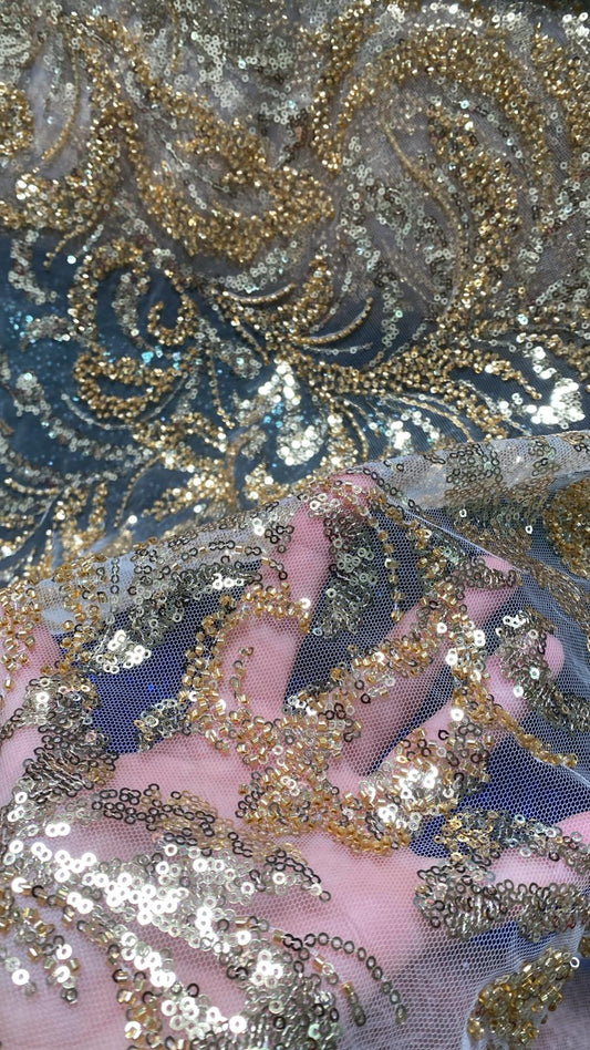 Broderie accesorizata cu paiete si margele, Auriu - MODEL IRMA