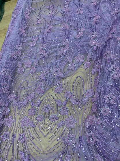 Broderie accesorizata cu paiete si margele, Mov Lila - MODEL AYA