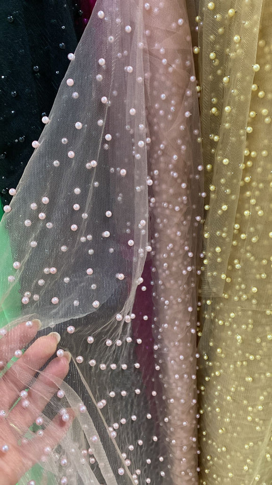 Tulle accesorizat, plin cu perle, Roz - pudra
