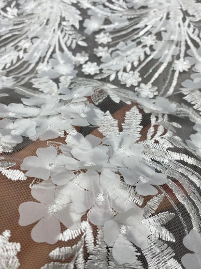 Broderie accesorizata cu paiete si margele ,Alb - MODEL NISA
