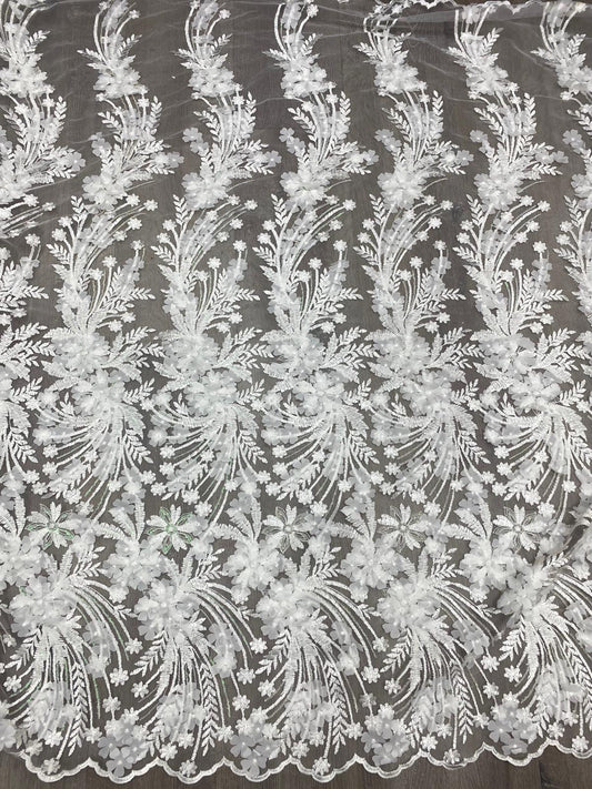 Broderie accesorizata cu paiete si margele ,Alb - MODEL NISA