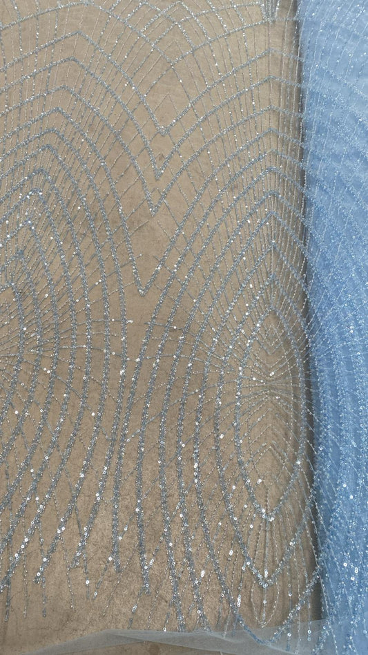 Broderie accesorizata cu paiete si margele , Blue - MODEL ELEM - CUPON DISPONIBIL 1M