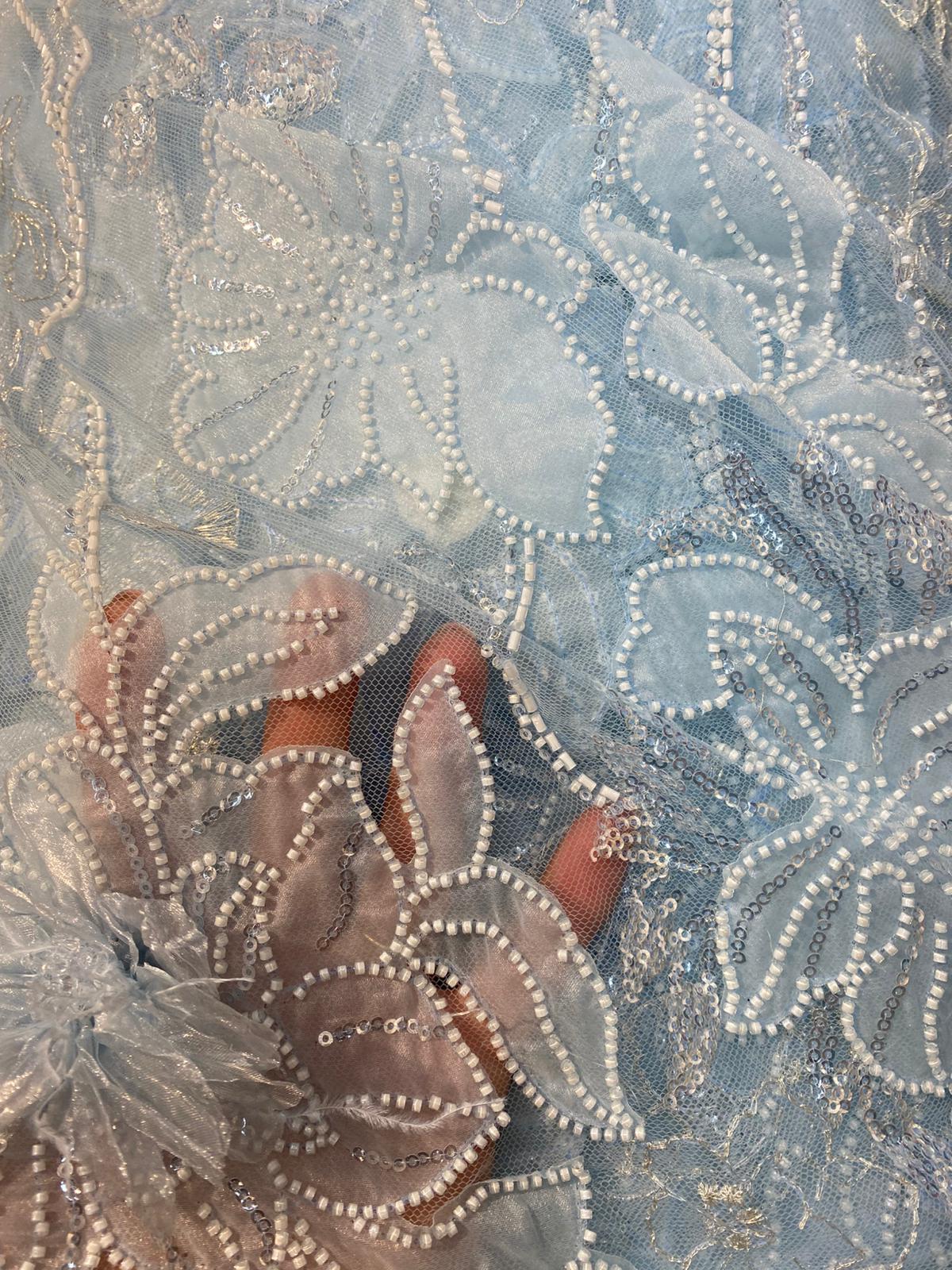 Broderie accesorizata , model flora, Blue  - MODEL GLOW