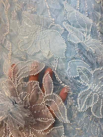 Broderie accesorizata , model flora, Blue  - MODEL GLOW