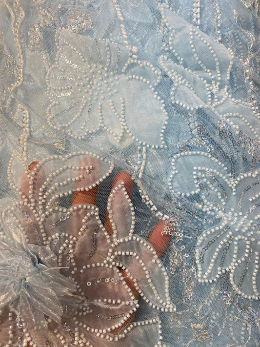 Broderie accesorizata , model flora, Blue  - MODEL GLOW