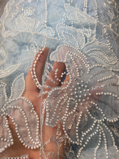 Broderie accesorizata , model flora, Blue  - MODEL GLOW