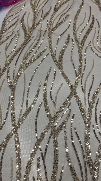Broderie accesorizata cu paiete si margele, Bej-Auriu - MODEL BEAUTY