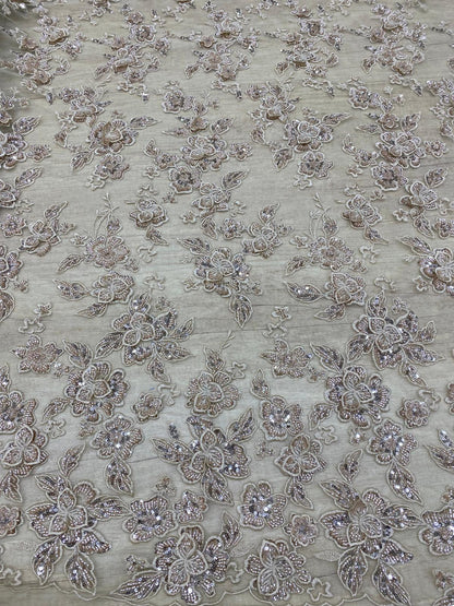 Broderie accesorizata , model floral , bej-auriu - MODEL RANIA