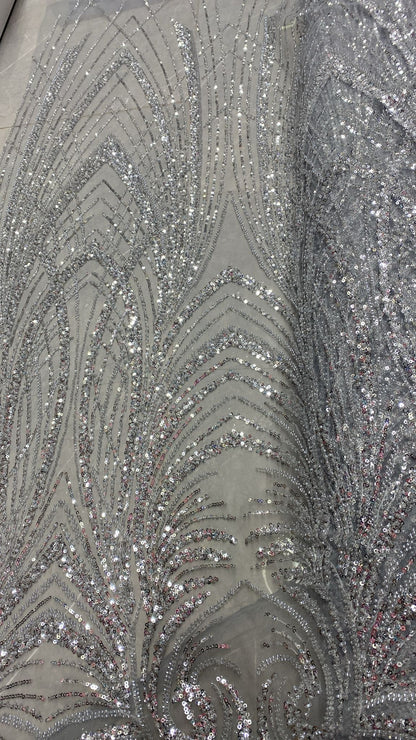 Broderie accesorizata cu paiete si margele, Argintiu  - MODEL LIA
