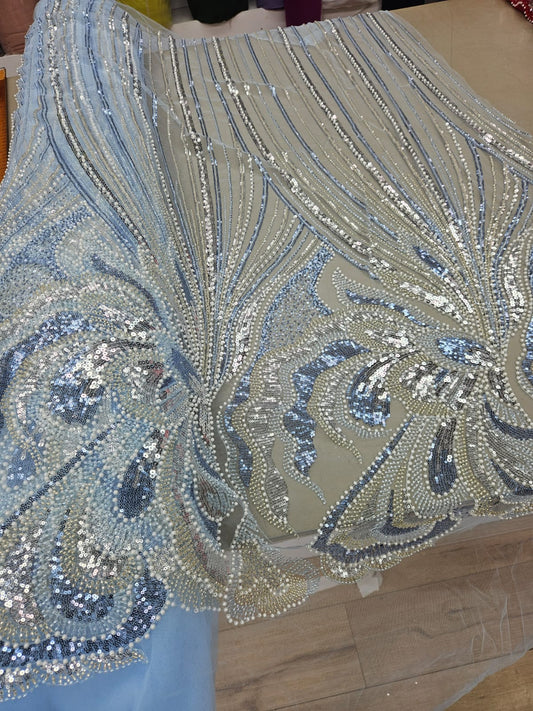 Broderie accesorizata cu margele, paiete si margele tubulare , Blue - MODEL TASHA