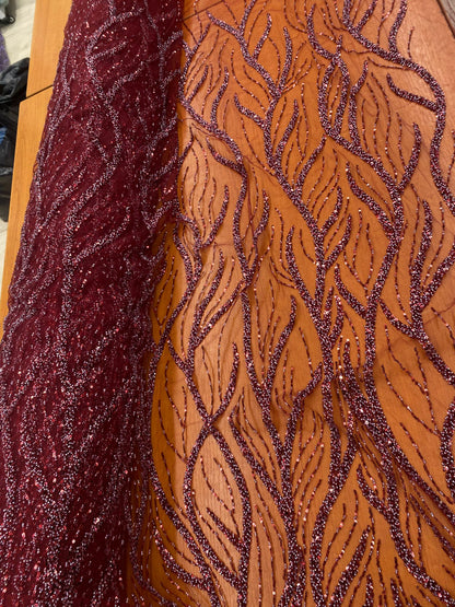 Broderie accesorizata cu paiete si margele, Visiniu - MODEL BEAUTY