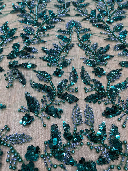 Broderie accesorizata cu paiete si margele verde, MODEL LISA