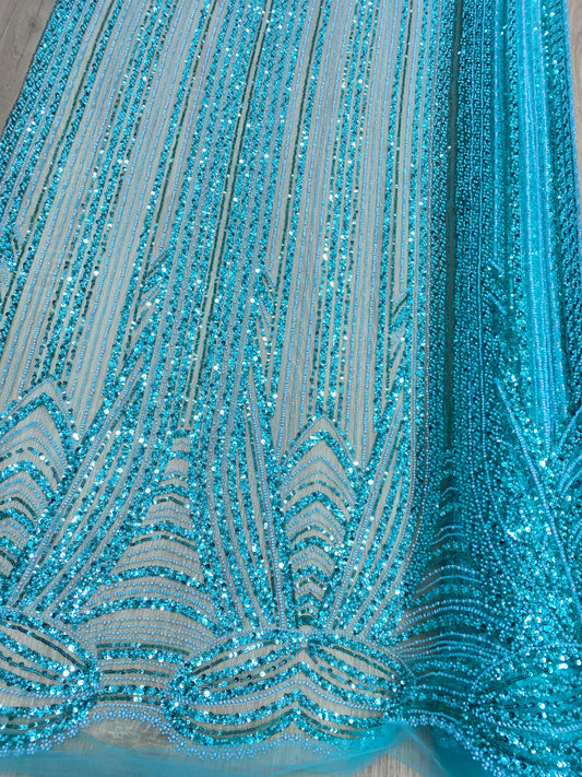 Broderie accesorizata cu paiete si margele blue mint , MODEL ZOE