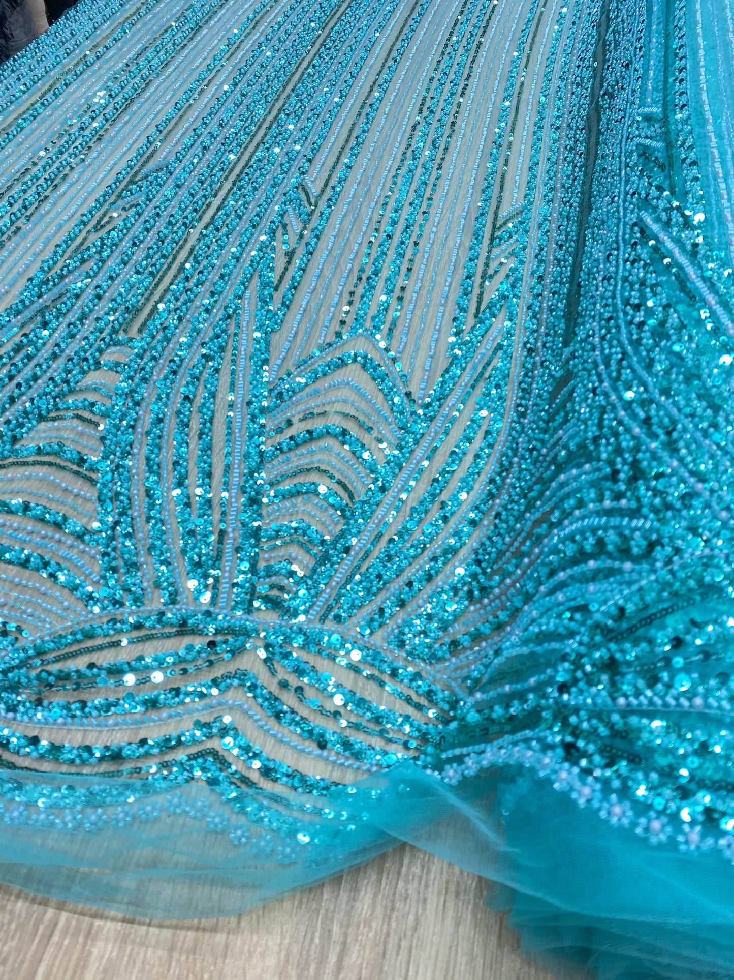 Broderie accesorizata cu paiete si margele blue mint , MODEL ZOE