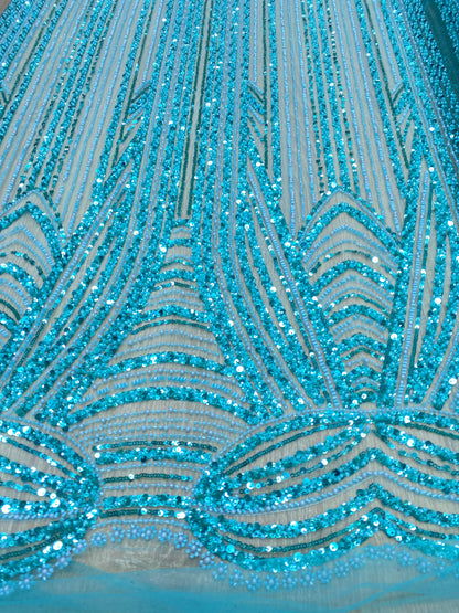 Broderie accesorizata cu paiete si margele blue mint , MODEL ZOE