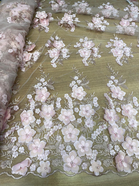 Broderie accesorizata cu paiete si margele, Roz deschis - MODEL DORA