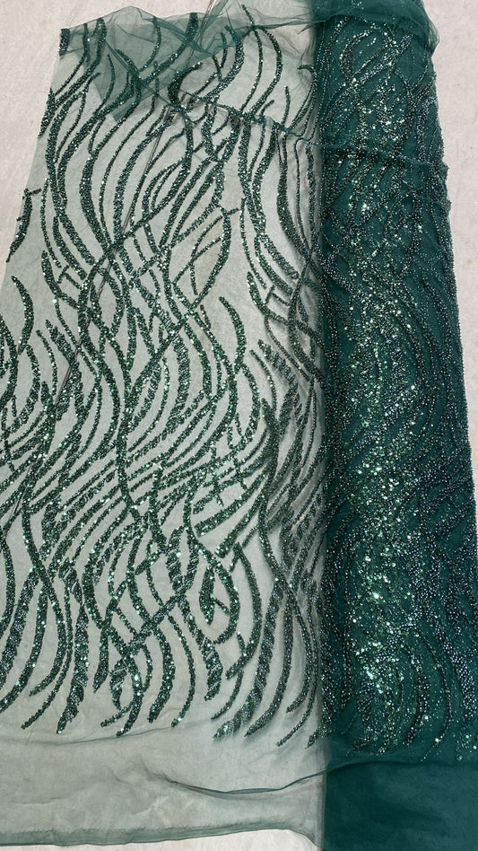 Broderie accesorizata cu paiete si margele, Verde - MODEL ADANA