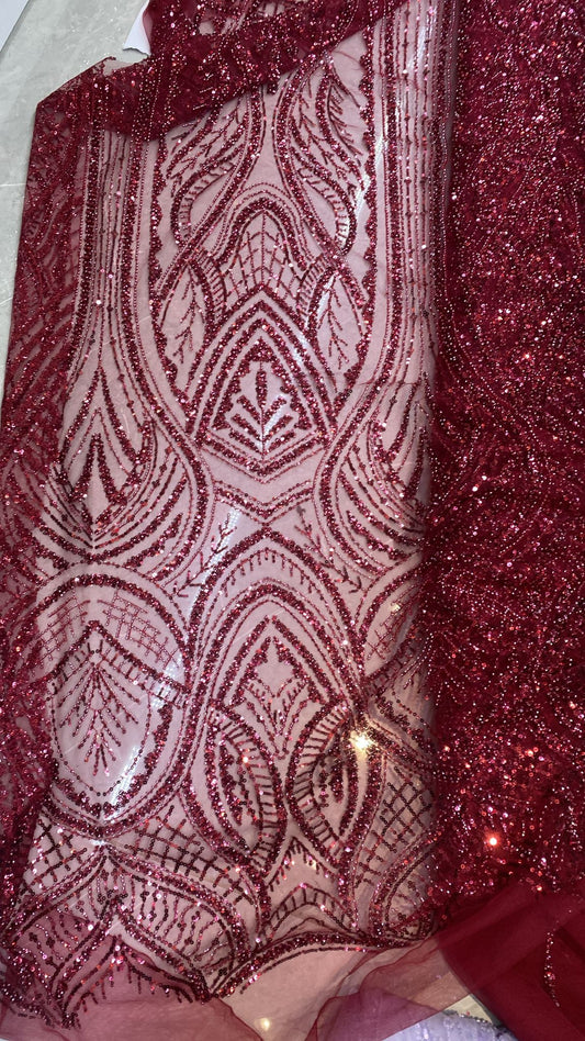 Broderie accesorizata cu paiete si margele, Visiniu - MODEL LAILA