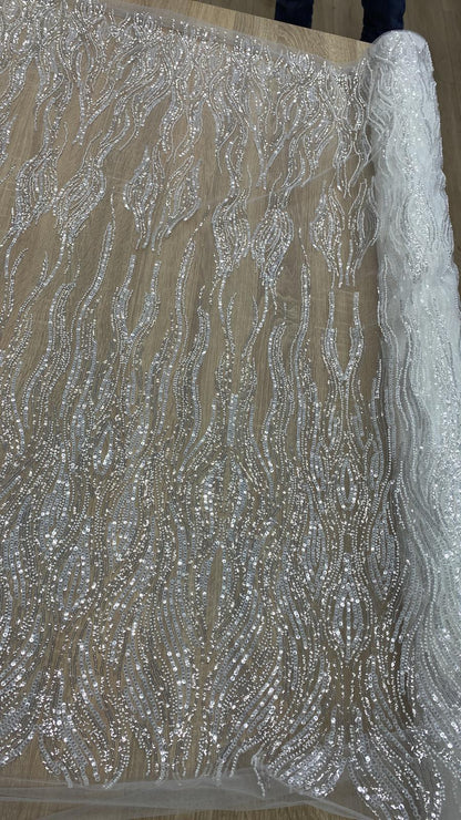 Broderie accesorizata cu paiete si margele, Off- White - MODEL HELEN