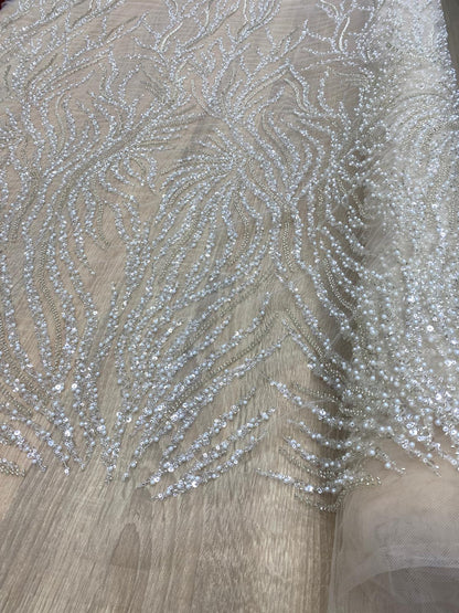Broderie accesorizata cu paiete si margele, Off- White - MODEL HOSSANA