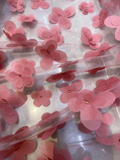 Tulle accesorizat cu flori 3D , Rosu Inchis