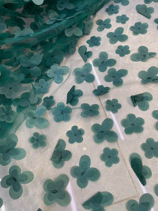 Tulle accesorizat cu flori 3D , Verde