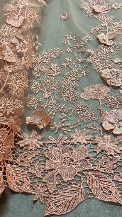 Broderie accesorizata cu floricele, Roz somon , MODEL ATENA