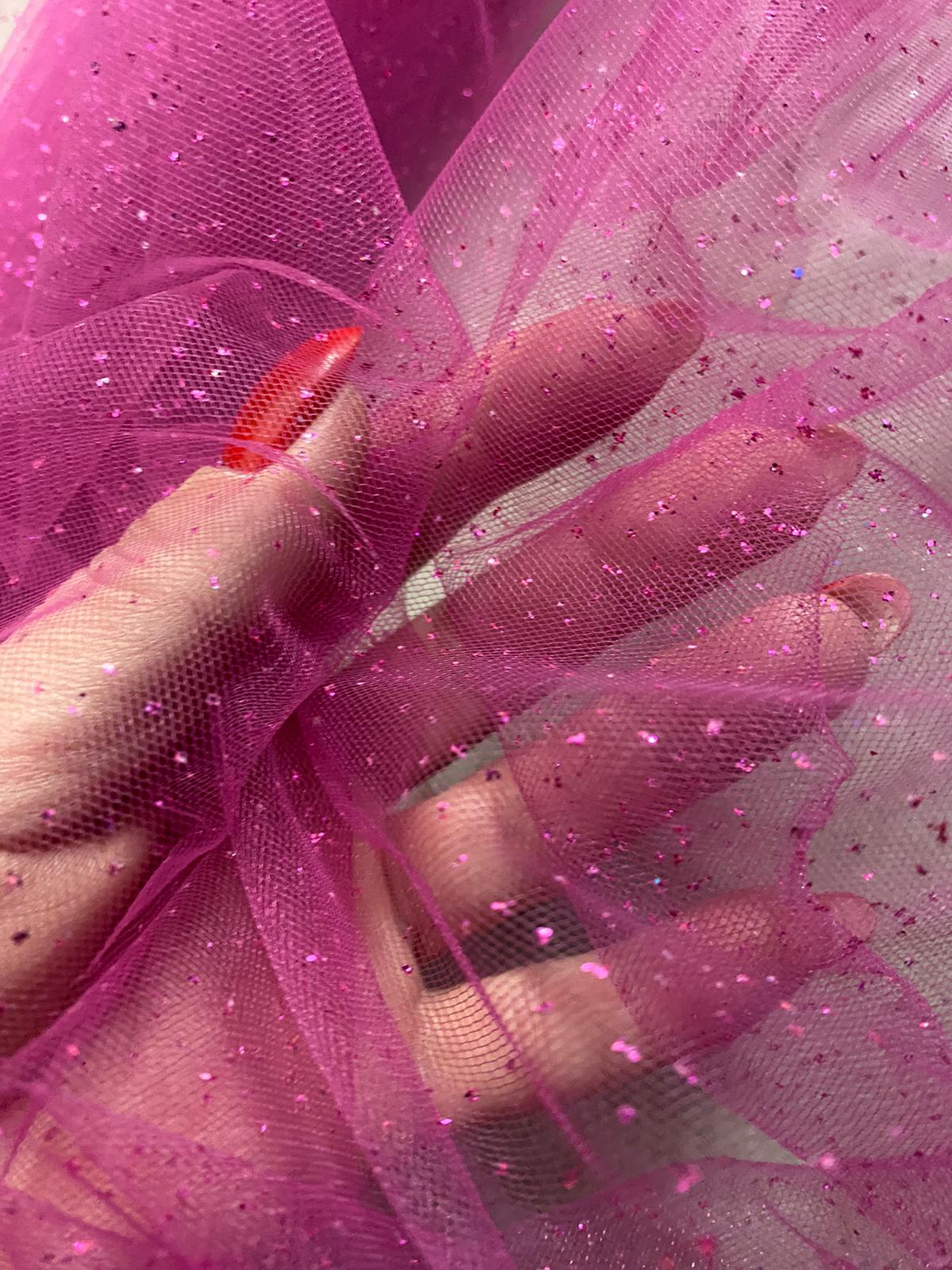 Tulle cu sclipici , Roz Fuxia