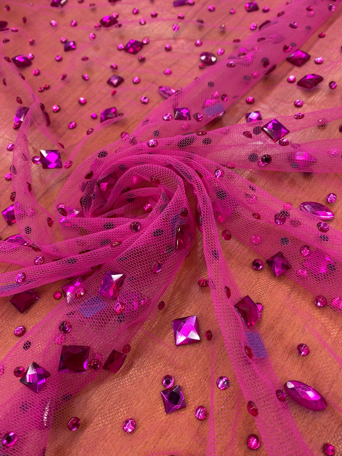 Tulle accesorizat cu pietre si cristale , Magenta -  MODEL SEDA