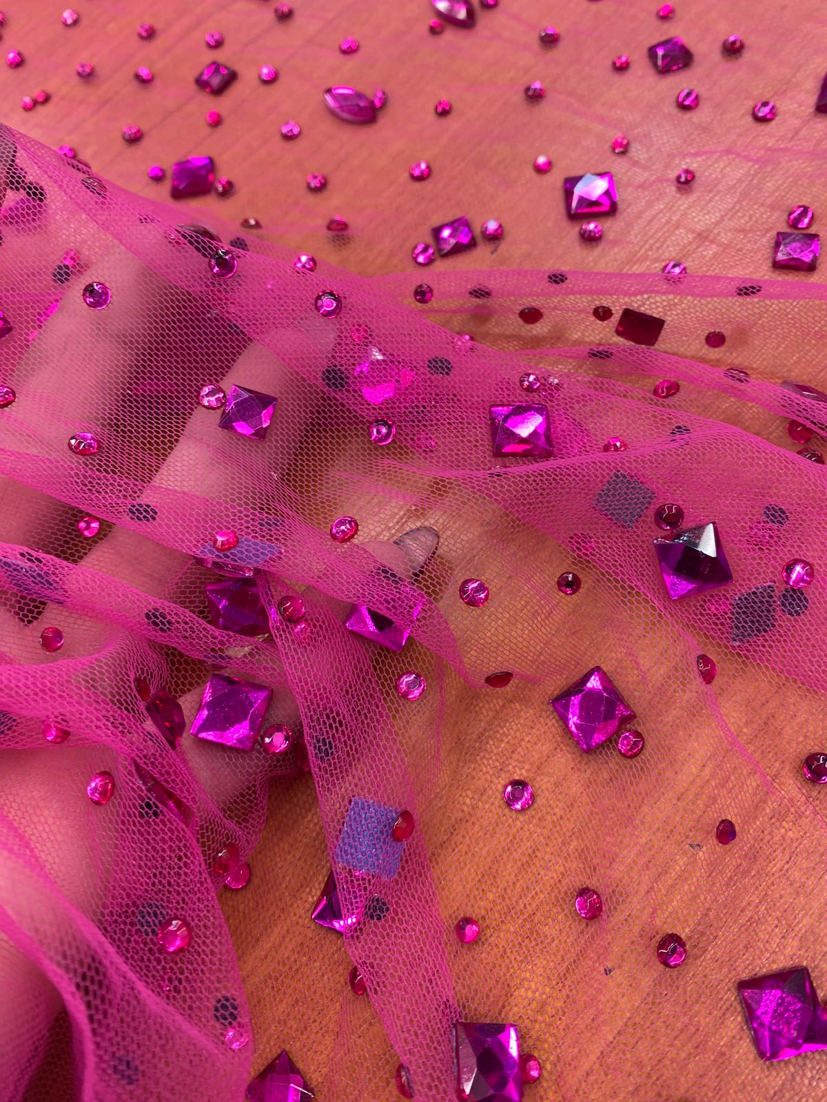 Tulle accesorizat cu pietre si cristale , Magenta -  MODEL SEDA
